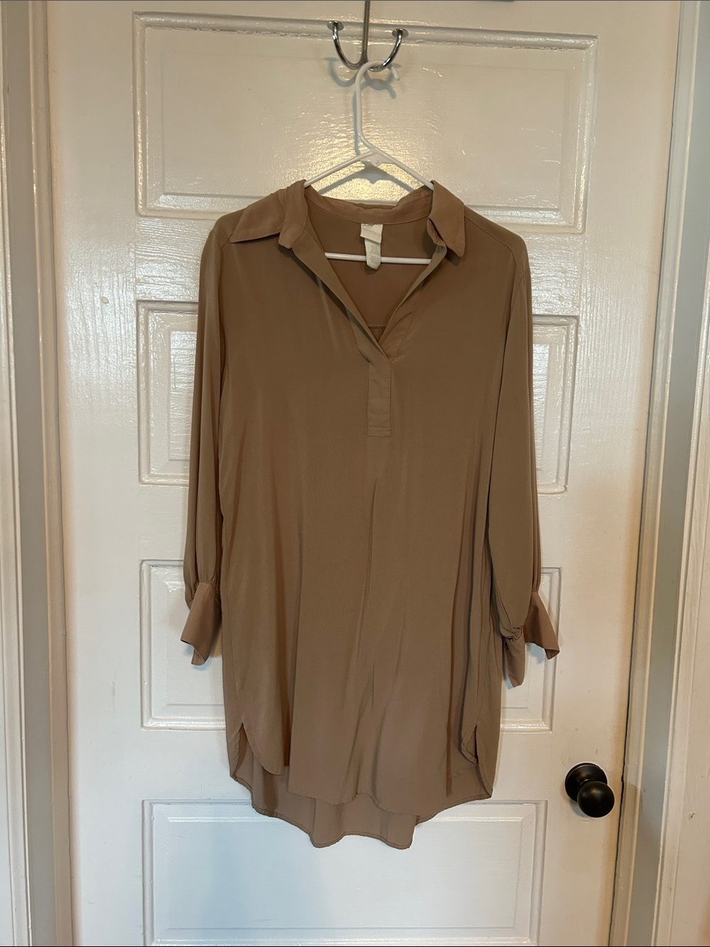 H&M Long Sleeve Tunic Shirt dress  in Camel Brown